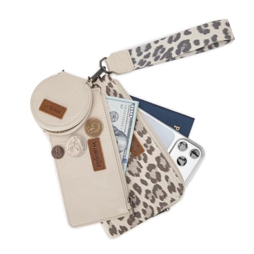 Montana West X Wrangler Keychain Wallets for Women Dual Pouch Wristlet - color: Beige
