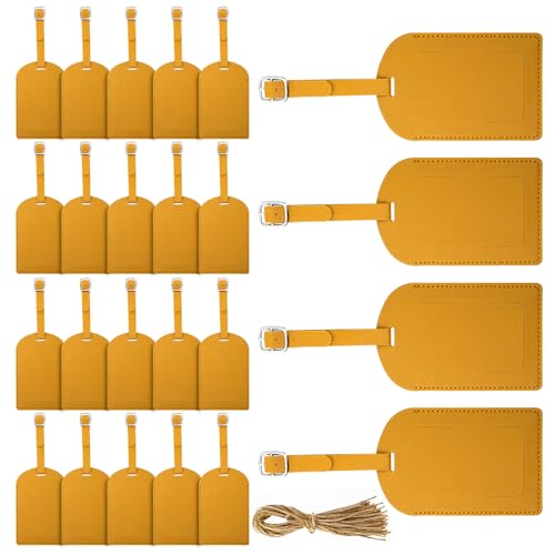 24 Pack Leather Luggage Tag Yellow Wedding Favor Bulk Travel Tag - color: Yellow