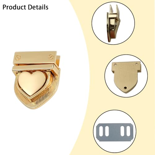5 PCS Heart Tuck Lock Clasp Heart Shaped Purse Closure Catch Purse Thumb Lock Purse Buckle Fasteners Wallet Buckle Purse Tongue Lock Metal Clasp Locks for DIY Craft Wallet Bag Leather Handbags Making