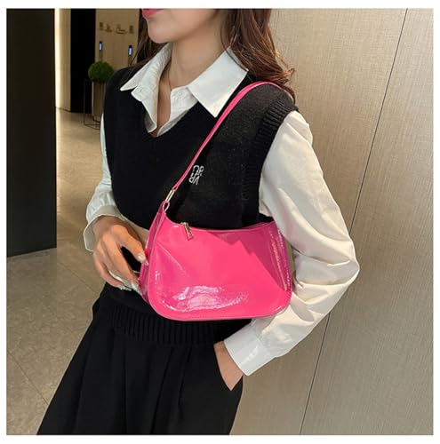 Patent Vegan Leather Evening Purse Shiny Clutch MINI Hobo Handbag Shoulder Bags - color: Rose
