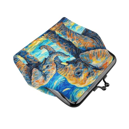 Kiss-lock Coin Purse for Women Change Purses Cute Small Coin Pouch Tiny Coin Wallet (Oil Print Elephant) - color: Oil Print Elephant