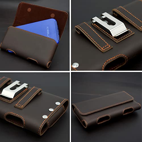 Gcepls Cowhide Leather Phone Holster with Belt Clip for Samsung Galaxy S25,S24,S23,S22,S21 Ultra,Universal X-Large Cell Phone Belt Holder for Man,Dark Brown-XL - color: Dark Brown, size: X-Large(6.89x3.55x0.71”)