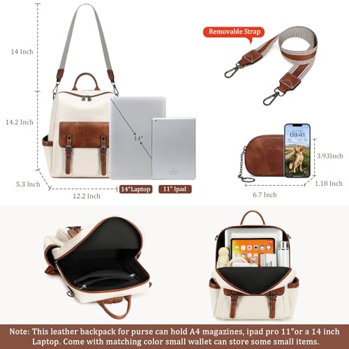 AGLOD Backpack Purse for Women PU Leather Back Packs Designer Ladies Shoulder Bag Fashion Faux Work Travel Handbags - color: Beige-brown