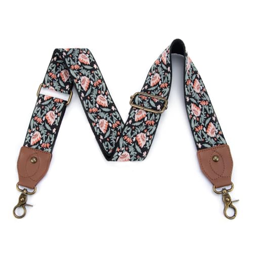 Purse Strap Replacement Crossbody Adjustable Bag Strap Retro Jacquard Embroidery Wide Shoulder Strap for Women Handbags - color: Green Leaf Flower