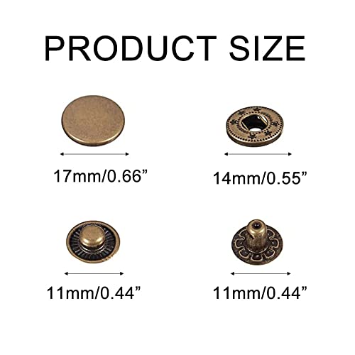 BetterJonny 24 Sets Heavy Duty Leather Snap Fasteners Kit, 17mm Metal Snap Buttons Press Studs Leather Rivets Snaps with 4 Setter Tools for Clothes Bracelet Jackets Jeans (Gold) - color: Gold, size: 17mm