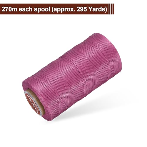 uxcell Flat Leather Sewing Waxed Thread, 270m / 295 Yards Polyester Wax String, 150D Wax Stitching Cord for Leather Crafts, Bookbinding, Bracelets Braided, Pale Pink - color: Pale Pink