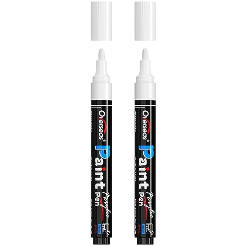 Overseas 2 Pack White Acrylic Paint Pens Permanent Markers, Medium Tip | Waterproof, Quick Dry, Great Coverage, Water Based Acrylic Paint Markers for Wood, Canvas, Rock, Glass, Leather, Metal - color: White