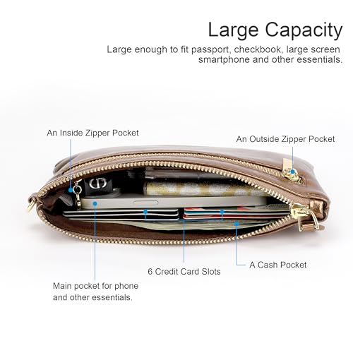 befen Genuine Leather Wristlet Clutch RFID Blocking Bag Cell Phone Purse | Cell Phone Wristlet Clutch for Women, Small Wallet Purses with RFID Blocking Card Slots - color: Bronze