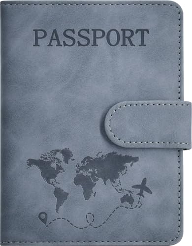 Passport Holder, Passport Cover with Credit Card Slot and Boarding Pass Slot Combo, Passport Wallet Case Book Travel Must Have, RFID Blocking Leather Travel Accessories, Navy Grey - color: Navy Grey