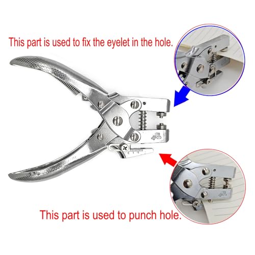 JZK Heavy Duty 5mm Single Hole Punch and Eyelet riveting Pliers Set with 200 Silver Rivet for Paper Cardboard Leather Belt Cloth Thin Plastic, Metal Stud Punch kit Hole Puncher Tool