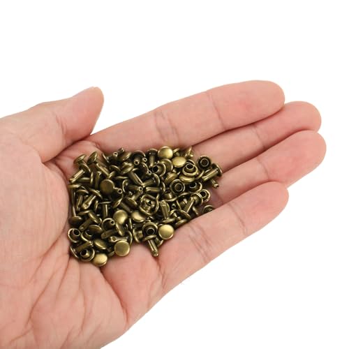 HARFINGTON 100 Sets Double Cap Leather Rivets, 6x8mm Round Cap Tubular Metal Studs Leather Crafting Rivets for Fabric Belt Pet Collar Boot Bag Repair and Decoration, Bronze - color: Bronze, size: 6x8mm