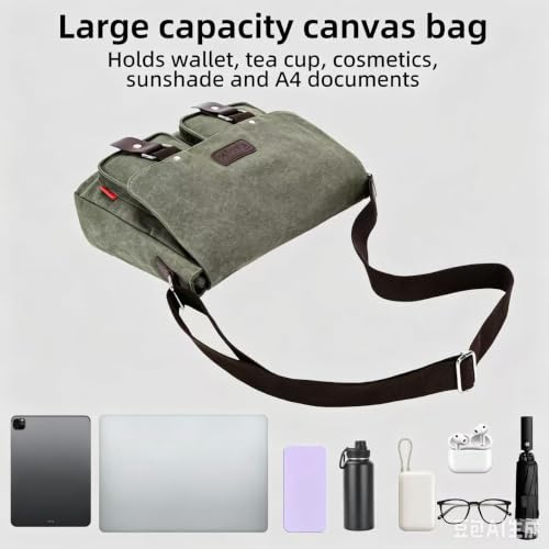 Messenger Bag for men Laptop Bag UnisexRetro Canvas Bag14-15.6 inches Casual single shoulder bag For Work College Travel - color: S-army Green