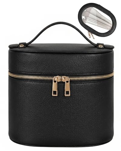 Prite 2 Pcs Makeup Bag Set Travel Cosmetic Case with Clear Pouch for Women | Removable Divider, Vanity Case, Waterproof, Vegan Leather, Elastic Slot, Dual Zipper, Structured, Easy Clean - color: Classic Black