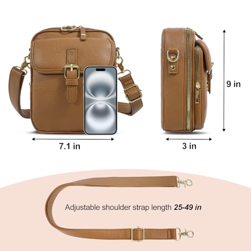 Vintage Messenger Bag,Womens Large Capacity Crossbody Leather Bags,Mini Shoulder Sling Pouch with Card Slots(6.1x3x8 inch) - color: Brown, size: 7.1x3x9inch