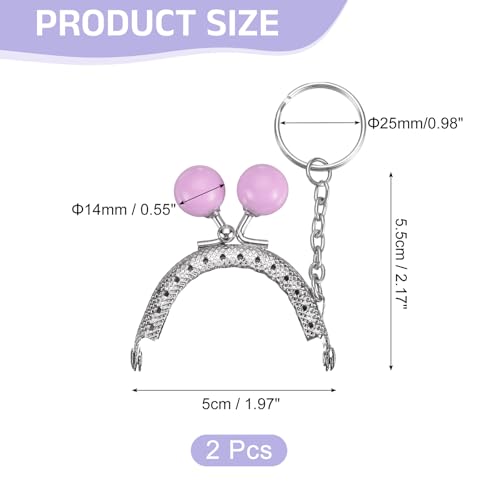 uxcell 2 Pcs Metal Purse Frame, 5cm/1.97" Beads Silver Kiss Lock Clasp Arch Embossing Bag Frames with Key Ring for Purse Making Clutch Bag Coin Purse, Purple - color: Purple