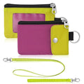 Artpaxy Minimalist Wallet For Mens Womens, Keychain RFID Blocking Zipper Small Wallet with ID Window 2 Lanyards,Water Resistant Travel Cash Card Coin Case Boys Girls - color: Pink+Light yellow