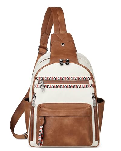 Large Sling Bag for Women, Designer 10L Leather Crossbody Purse | Anti Theft Sling Backpack, RFID Fanny Packs for Travel, Ideal for Vacation Walking Daily Errands - color: Beige Brown