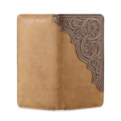 Montana West Western Wallet for Men Long Bifold Wallet with Card Slots RFID Blocking Cowboy Vintage Checkbook Wallet Gift for Men - color: 611 Tan