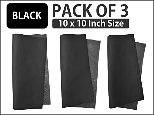 3 Pieces of Black 10x10 Inch Genuine Leather Pieces Real Cowhide Full Grain Sheets for Crafting Leatherworking Leathercraft Repair Crafts Offcuts TPS13526 - color: 3 Pieces of 10x10 Inch (Black)