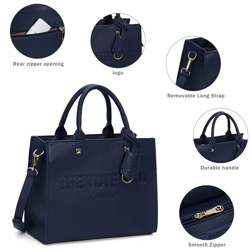 Chinllo Tote Bag for Women Top Handle Satchel Purse and Handbags with Shoulder Strap - color: Navyblue-grained, size: Medium 14 IN