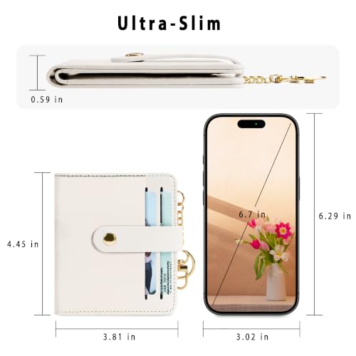 Airkit Small Wallet Women RFID, PU Leather Card Holder with Keychain - color: Beige