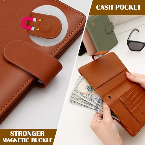 Melsbrinna Premium Leather Passport Holder Covers Case, Waterproof Rfid Blocking Travel Wallet Passport Holder with Pen Holder, Cute Passport Book for Women/Men - color: AIR-BROWN