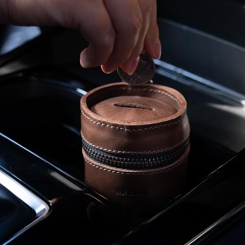 Hide & Drink Genuine Leather Coin Pouch Piggy Bank, Cash Holder Organizer, Coin Purse for Men & Women, Money Saving Box, Men's Change Purses & Pouches, Small Mens Wallet for Coins, Zippered Case Banks - color: Bourbon Brown