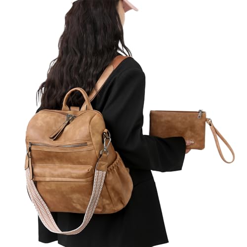 Women's Fashion Backpack Purse for Women Leather Multipurpose Design Ladies Shoulder Bag Travel bag Satchel Handbags - color: Apricot-1