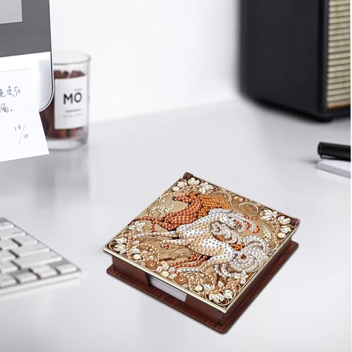 JISHSHAY Diamond Painting Note Box Horse Diamond Art Sticky Note Holder Gem Art Notecard Box Gem Painting Mosaic Kits for Adults Embroidery Kit Memo Pad Holder, Contains 160 Sheets of Paper - color: Horse