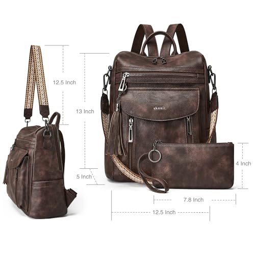 Shrrie Backpack Purse for Women Fashion Leather Backpack Purse Designer Travel Backpack Convertible Shoulder Bag with Wristlet for Work College - color: 1-3 Two-toned Coffee A1