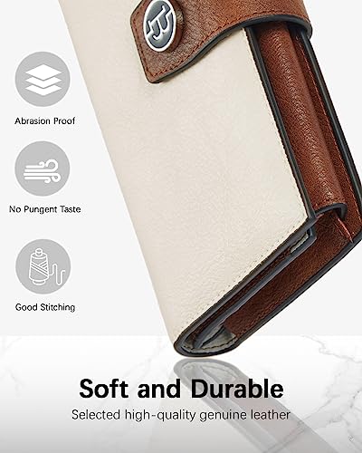BOSTANTEN Womens Leather Wallet RFID Large Capacity Credit Card Holder | 20 Card Slots, Phone Holder, Zipper Coin Pocket, Clutch Wallet, Long Bifold, Ladies Gifts, Apricot - color: D-Beige＆Brown