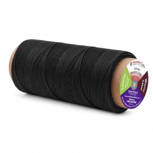 Mandala Crafts 100M 0.65mm Black Round Waxed Thread for Leather Sewing - color: Black, size: Round 0.65mm 109 Yards 100M