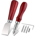 7 in 1 Leather Groover Tool and Cutting Knife Set Adjustable Stitching Groover Creasing Edge Beveler Grooving Tool Leather Edging Knife for DIY Leathercraft Cutting