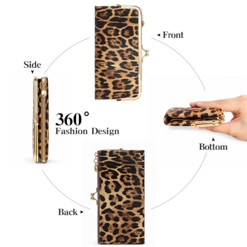 GOIACII Womens Wallet Kiss Lock Bifold Leather Wallets for Women Leopard Print - color: A03 Leopard Print