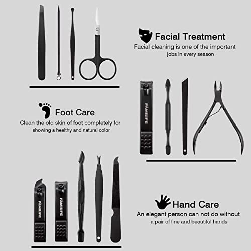 FAMILIFE Manicure Set, Professional Manicure Kit Nail Clipper Set Stainless Steel Pedicure Tools Kit with Leather Travel Case for Women Girl Men (Brown) - color: Brown