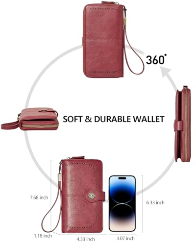 TFKGS Wallet for Women RFID Blocking Leather Large Capacity Card Holder Ladies Phone Clutch Travel Long Purse Wristlet | RFID Blocking - color: 1-Red