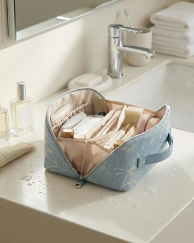 EACHY Travel Makeup Bag, Floral Cosmetic Bag for Women, Blue, Medium - color: AF-Blue, size: Medium