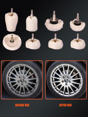 Polishing Wheel, SPTA 9Pcs Polishing Mop Head, Foam Ball Buster Wheel and Rim Polisher System Attaches to Drill for Metal Aluminum,Stainless Steel,Chrome,Jewelry,Wood,Plastic,Ceramic,Glass,etc-PMFCRAW