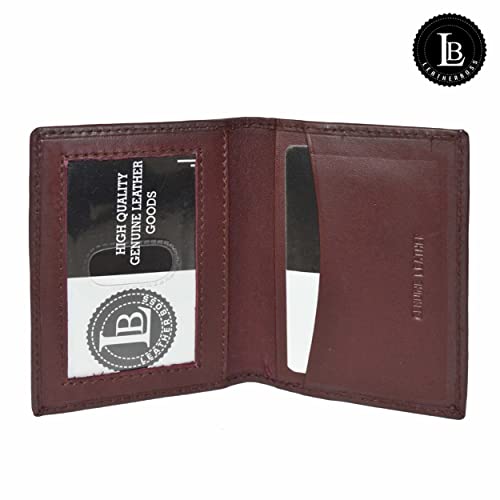 Leatherboss Slim Thin Leather Credit Card Id Mini Wallet Holder Bifold Driver's License Safe (Wine) - color: Wine