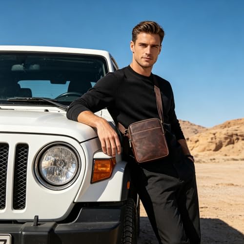 Leather Small Messenger Shoulder Bag for Men - color: 315 Brown