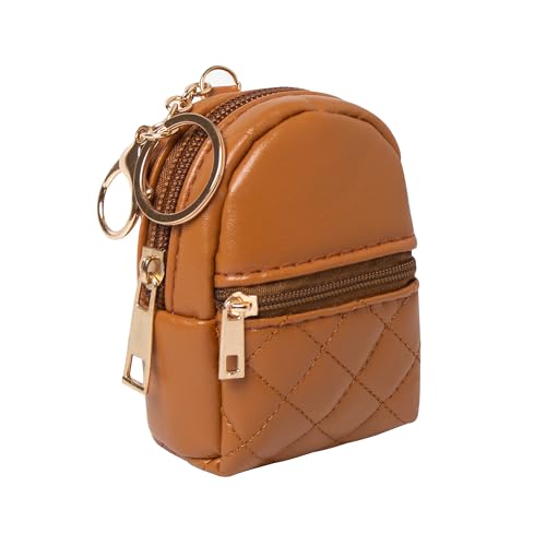 Mini Backpack Cute Cosmetic Bag for Women, Creative Cute Pendant Keychain Key-chains Keyrings PU Leather Makeup Bag Key Lipstick Card Holder Data Cable Organizer Zipper Pouch - color: Brown