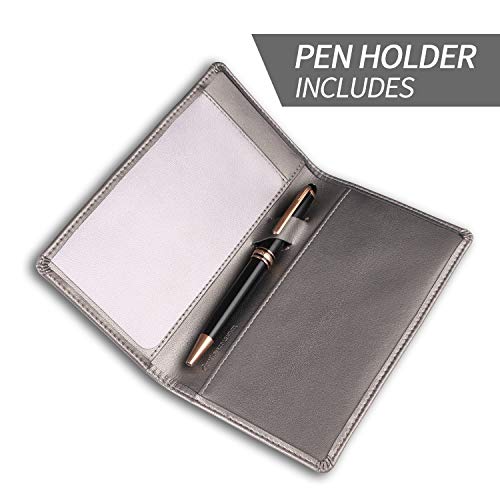 Leather Checkbook Cover for Men Women RFID Blocking by GNEGNI - color: Gray