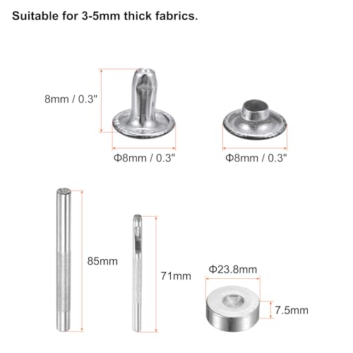 HARFINGTON 100 Sets Leather Rivets 8mm x 8mm Metal Double Cap Rivet Snaps Studs Fasteners with 3pcs Setting Tools Rivets for Leather Craft DIY Repair Decoration, Brilliant Black - color: Brilliant Black, size: 8mm x 8mm