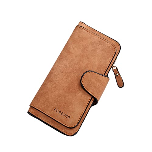Womens Long Leather Wallet, RFID Blocking Leather Pocket Wallet Ladies Mini Purse with ID Window - color: Long-coffee