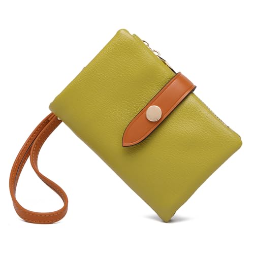 TPKUENL Wallets for Women Small Bifold Rfid Leather Zipper Coin Pocket Wrist Strap(Green) - color: Green