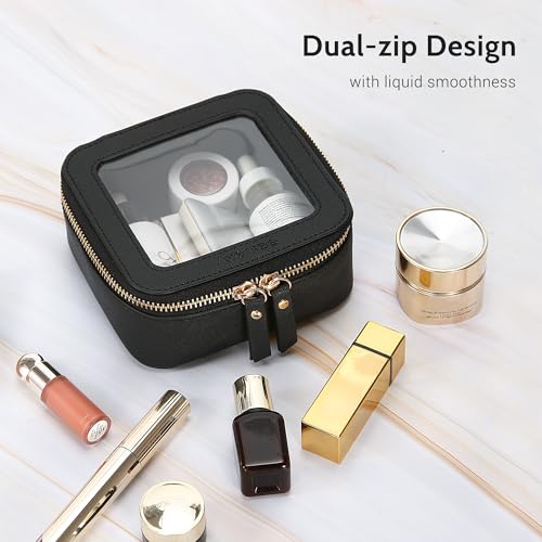 Aveniee Mini Clear Makeup Bag, Small Cosmetic Bags Travel Toiletry Pouch Organizer, TSA Approved Make up Case with Zipper, Car Bag for Essentials,Black - color: Black, style: Mini Chic