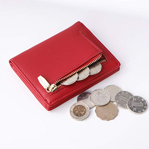 Women Wallets Small Bifold Leather Pocket Wallet Ladies Mini Short Purse - color: Dark Red