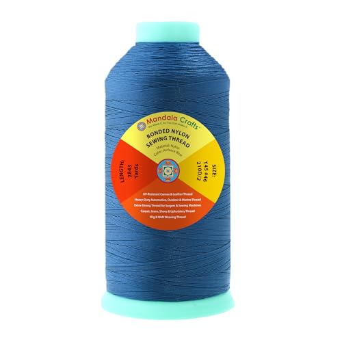 Mandala Crafts Size 46 210D T45 Airforce Blue Bonded Nylon Thread, 2843 YDs - color: Airforce Blue, size: T45 #46 210D/2 2843 Yards