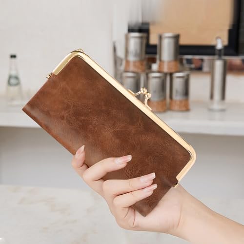 GOIACII Womens Wallet Kiss Lock Bifold Leather Wallets for Women Brown - color: A02 Brown