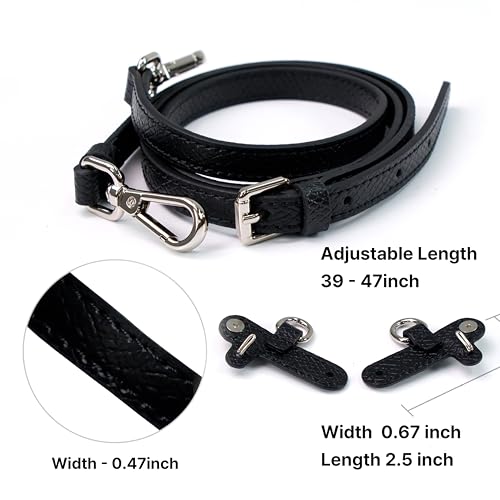 Leather Replacement Straps for Le Pliage Mini Pouch Bags, Adjustable Crossbody & Shoulder Handbag Straps for Women - color: Black&silver